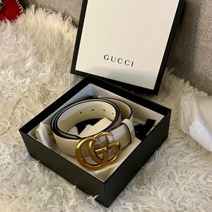 Gucci Gold Buckle White Belt 95